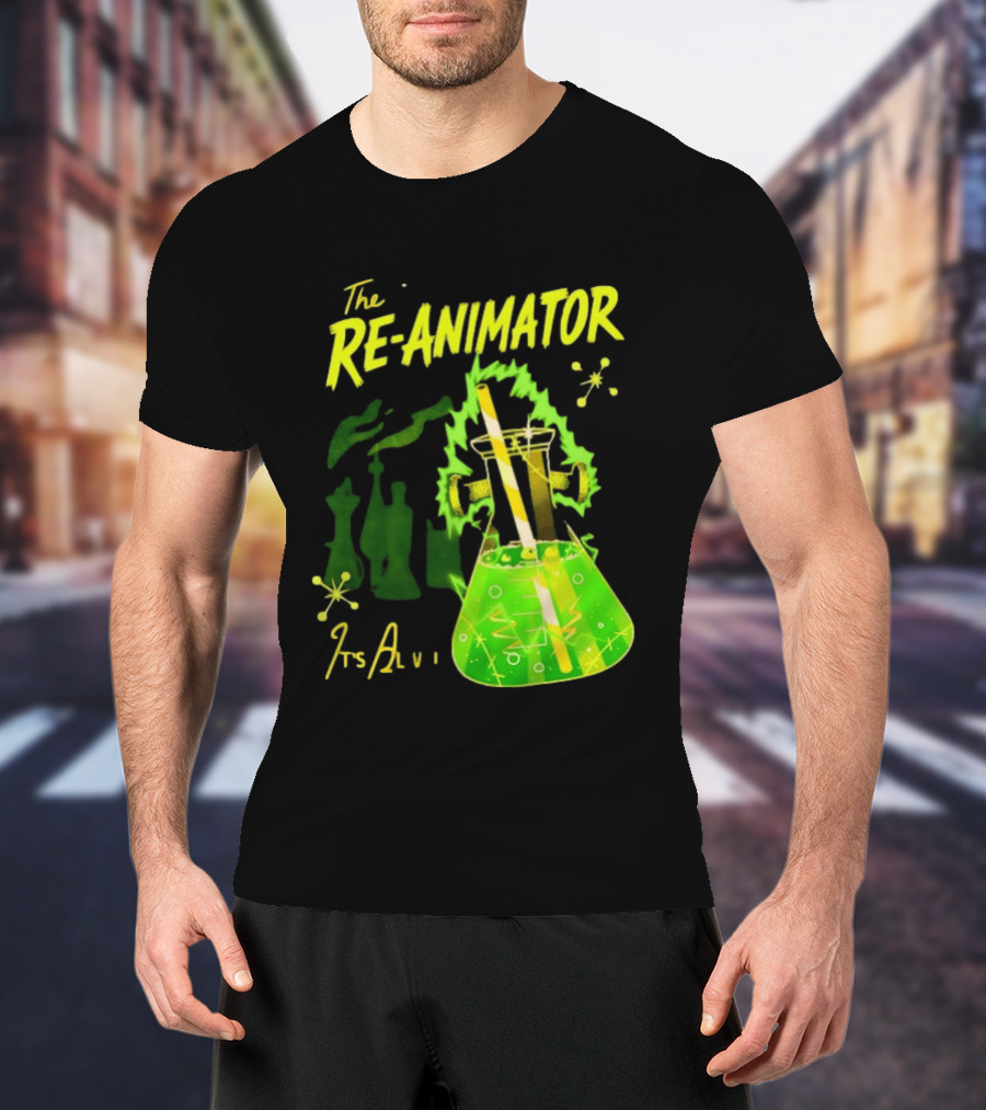 The Re Animator It's Alive Green Lab Flask Horror Film T-Shirt