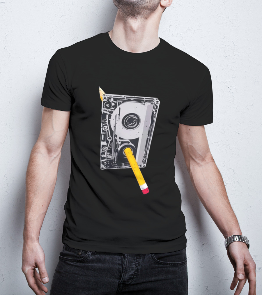 Rewind The Past Cassette Tape Pencil T-Shirt