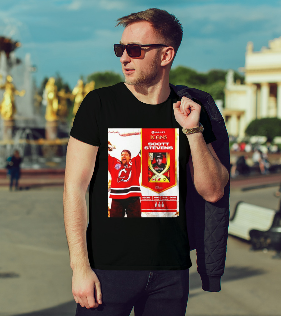 NHL 27 Icons Scott Stevens New Jersey Devils Hall Of Fame Legend T-Shirt