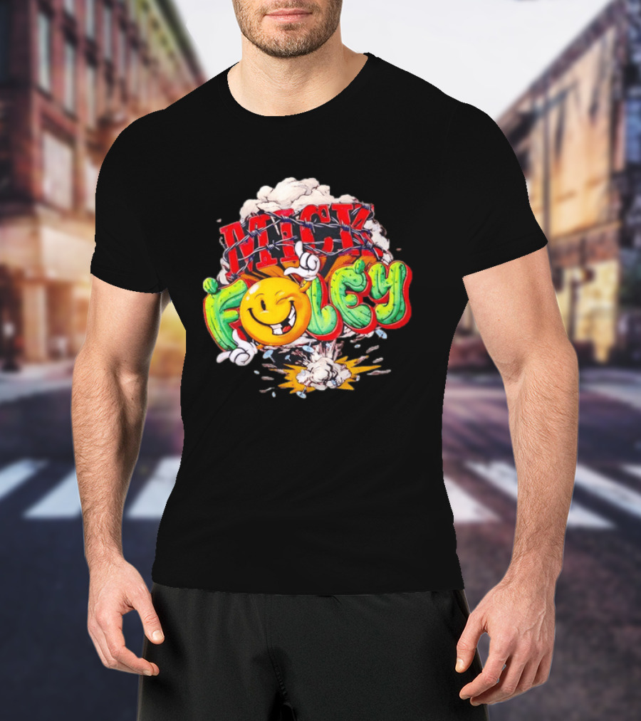 Mick Foley Cactus Smiley Face Barbed Wire Explosive Burst T-Shirt