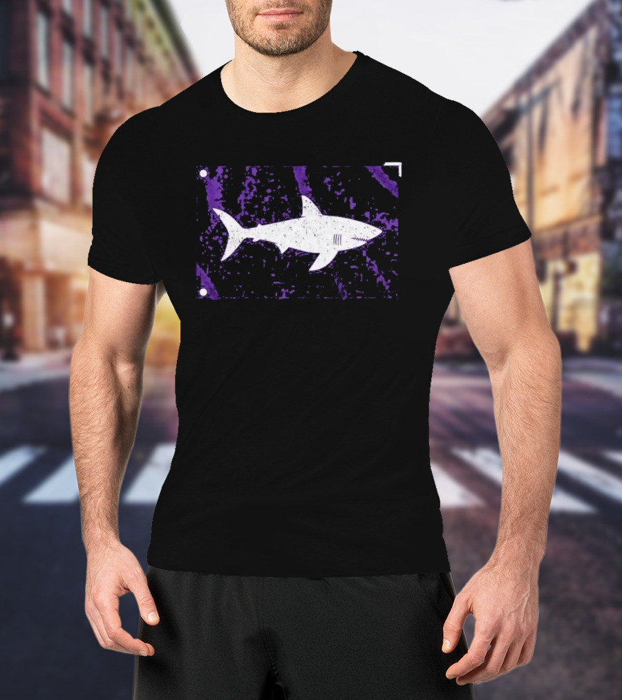 Shark Warning Flag Purple Distressed White T-Shirt