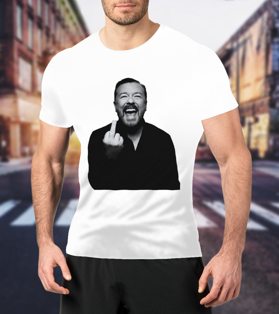 Anh Ricky Gervais Laughing Middle Finger Gesture T-Shirt