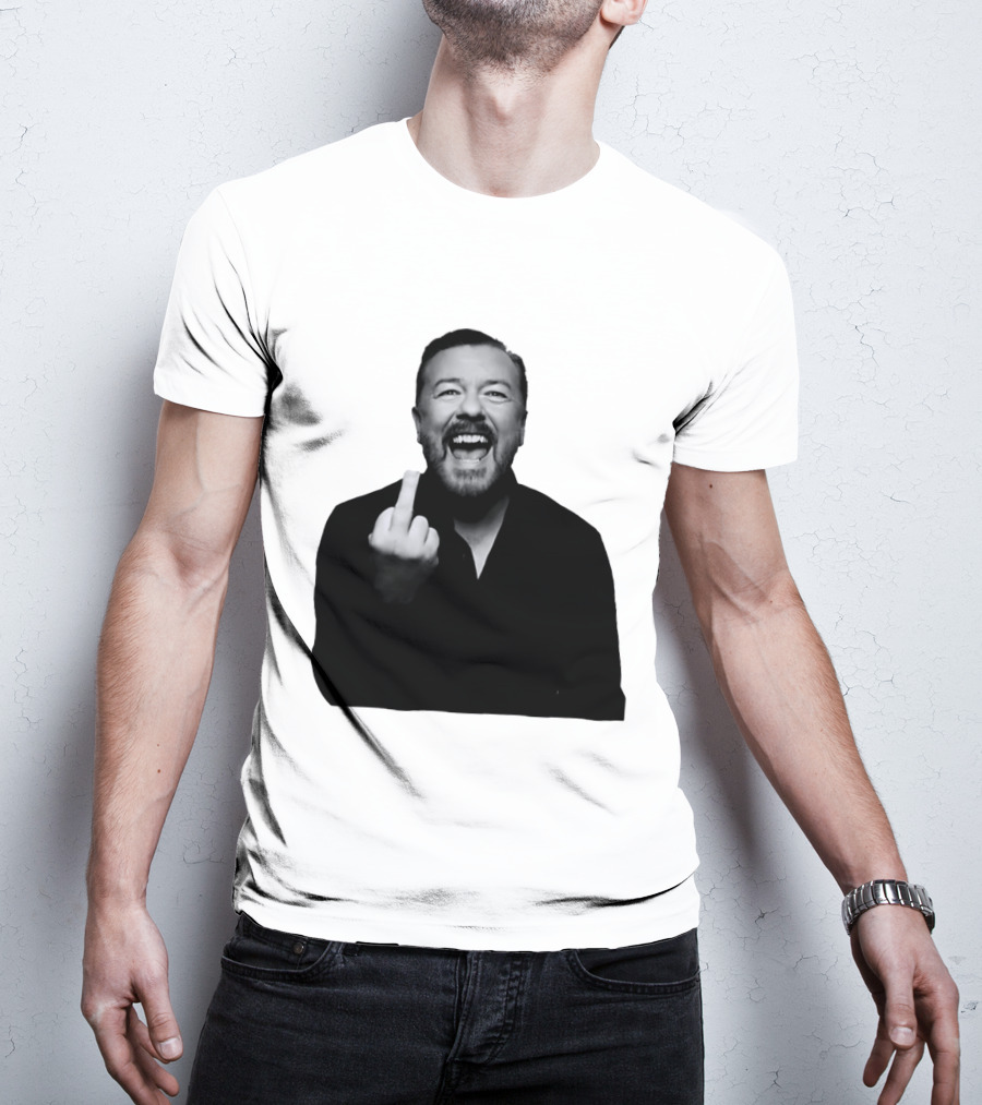 Anh Ricky Gervais Laughing Middle Finger Gesture T-Shirt