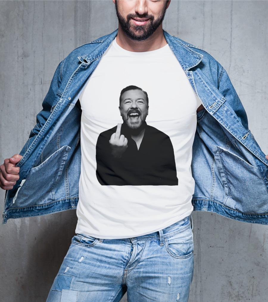 Anh Ricky Gervais Laughing Middle Finger Gesture T-Shirt