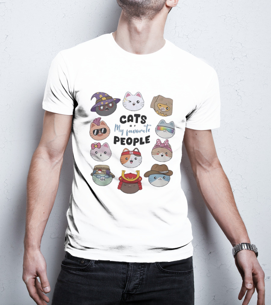 Cats Are My Favorite People Cute Wizard Ninja Cowboy Kawaii Kittens T-Shirt
