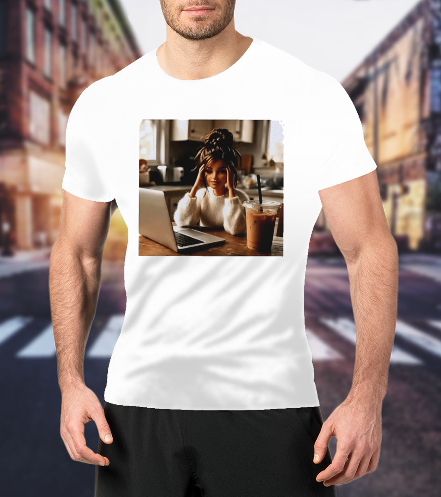 Crashing Out Barbie Girl With Coffee And Laptop Vibes T-Shirt