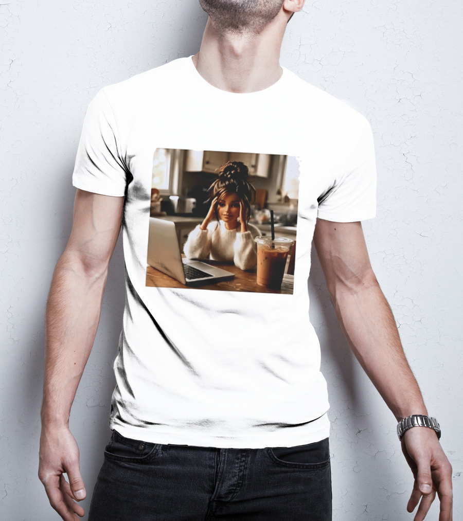 Crashing Out Barbie Girl With Coffee And Laptop Vibes T-Shirt