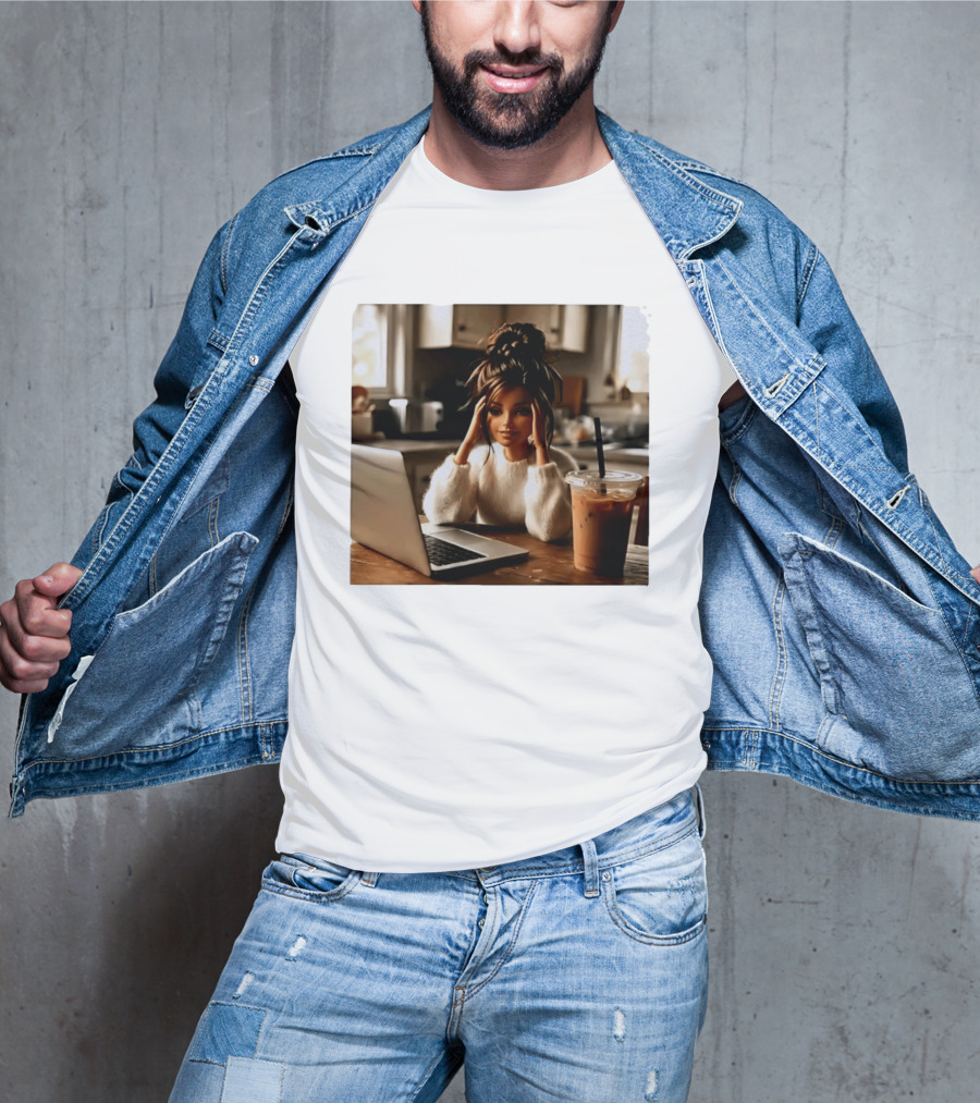 Crashing Out Barbie Girl With Coffee And Laptop Vibes T-Shirt