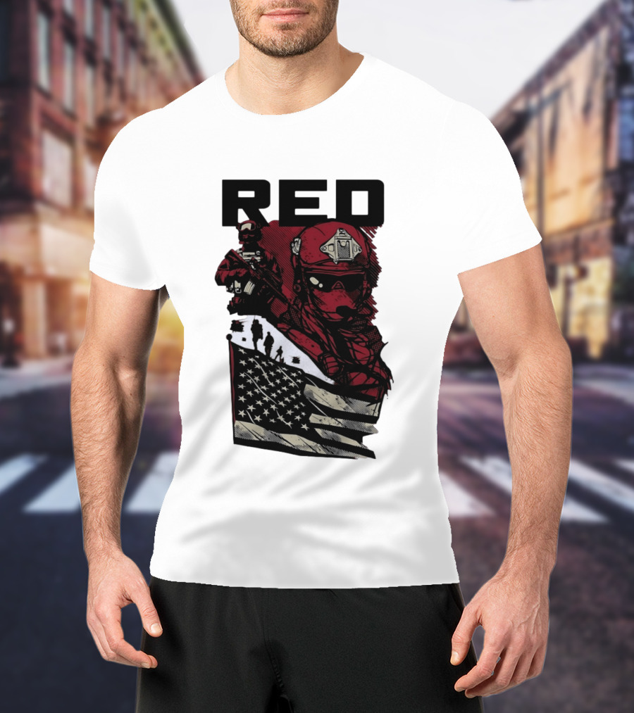 Red Military Special Forces Soldier American Flag T-Shirt