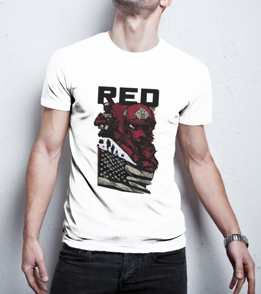 Red Military Special Forces Soldier American Flag T-Shirt