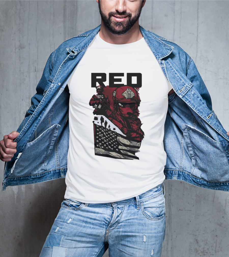 Red Military Special Forces Soldier American Flag T-Shirt