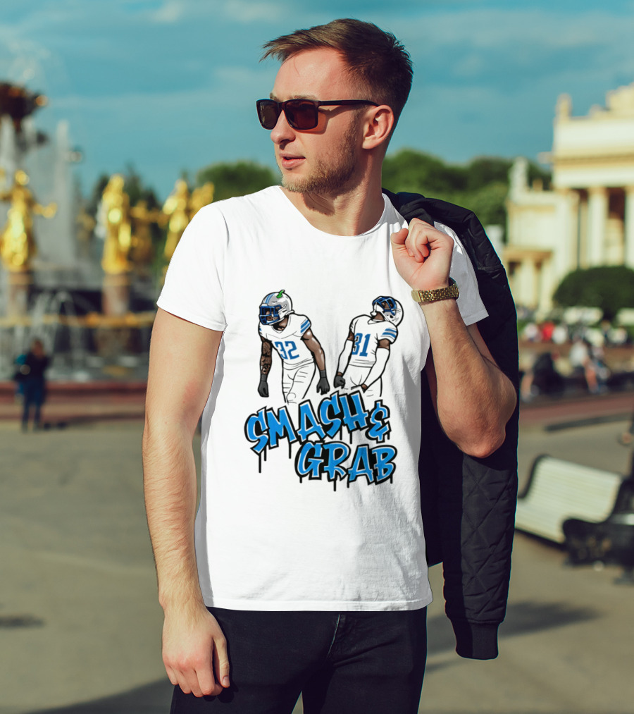 Detroit Lions Smash And Grab Football Players 32 And 31 Sports Fan Gear T-Shirt
