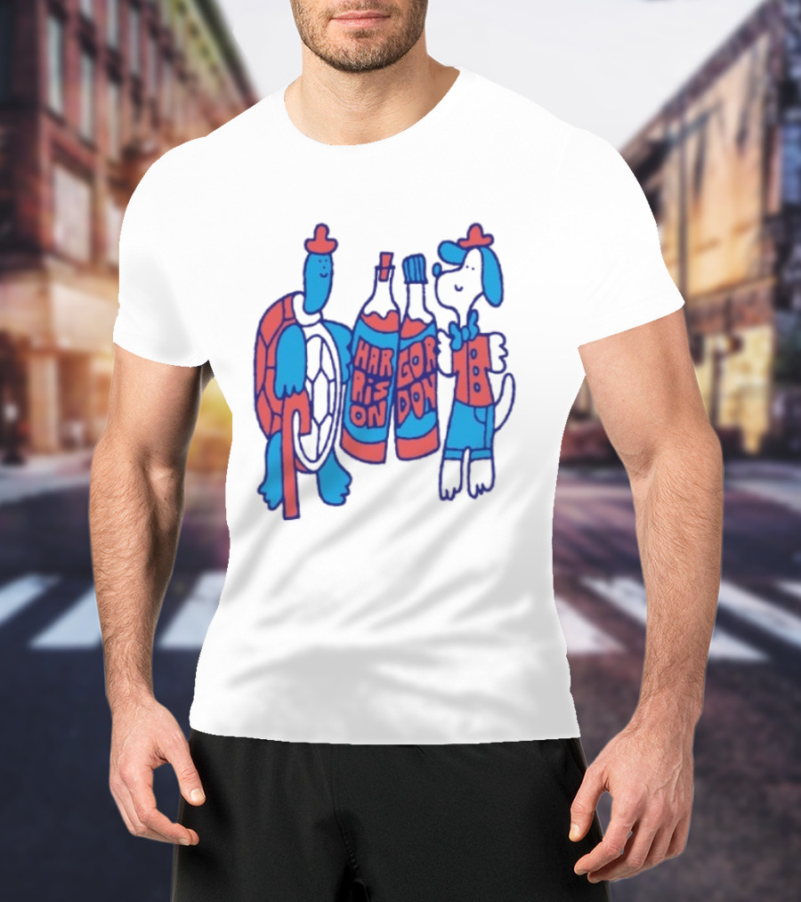 Harrison Gordon Honey TV Turtle Dog Duo With Bottles T-Shirt