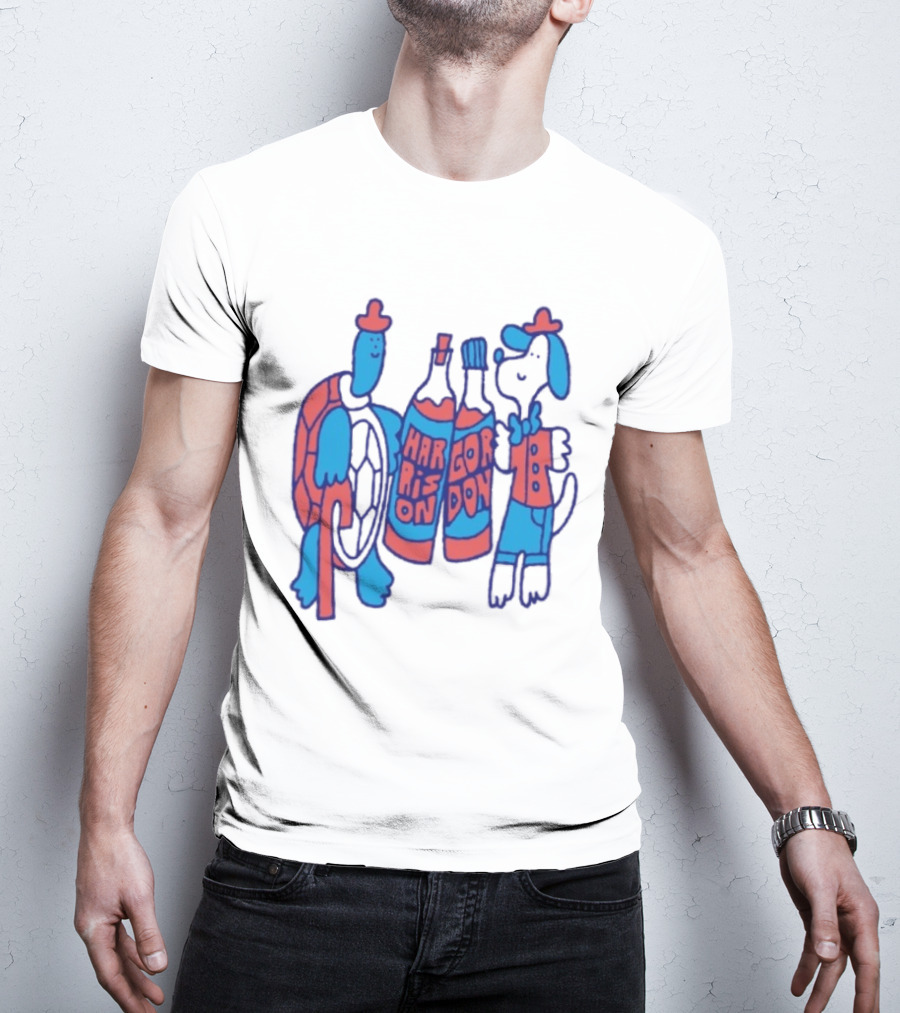 Harrison Gordon Honey TV Turtle Dog Duo With Bottles T-Shirt