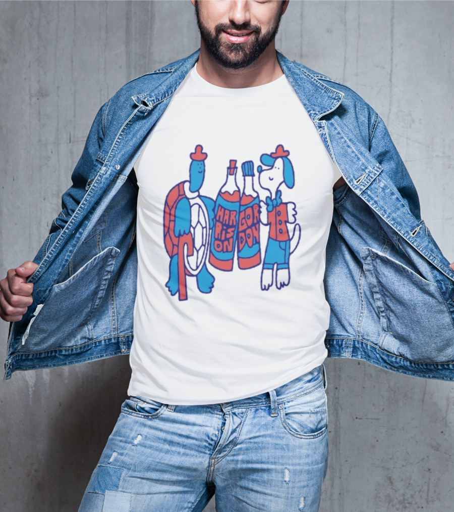 Harrison Gordon Honey TV Turtle Dog Duo With Bottles T-Shirt