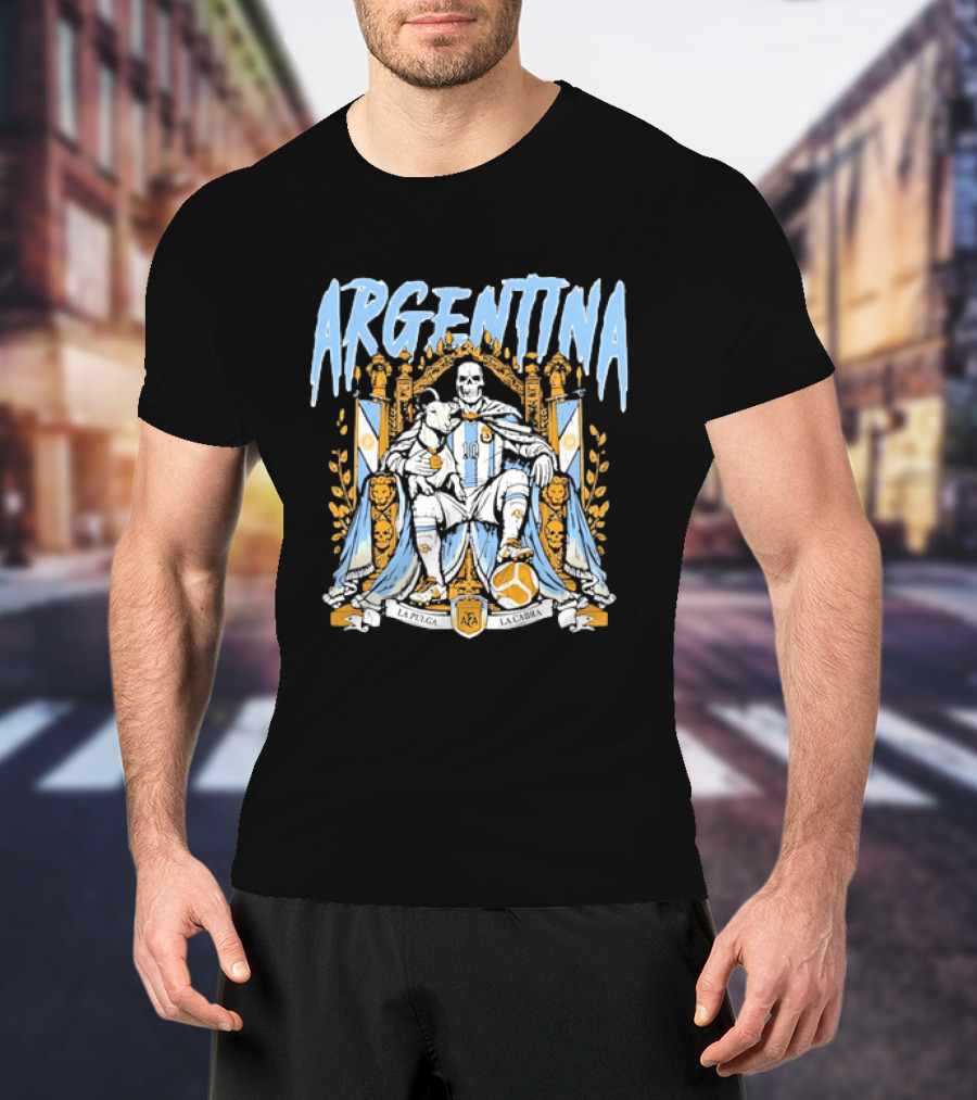 Argentina Lionel Messi La Pulga La Cabra Goat Skeleton Throne AFA Soccer T-Shirt
