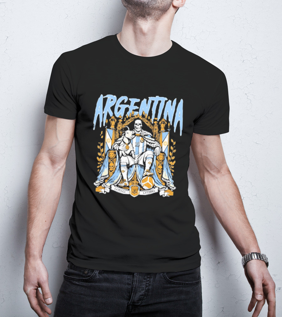 Argentina Lionel Messi La Pulga La Cabra Goat Skeleton Throne AFA Soccer T-Shirt