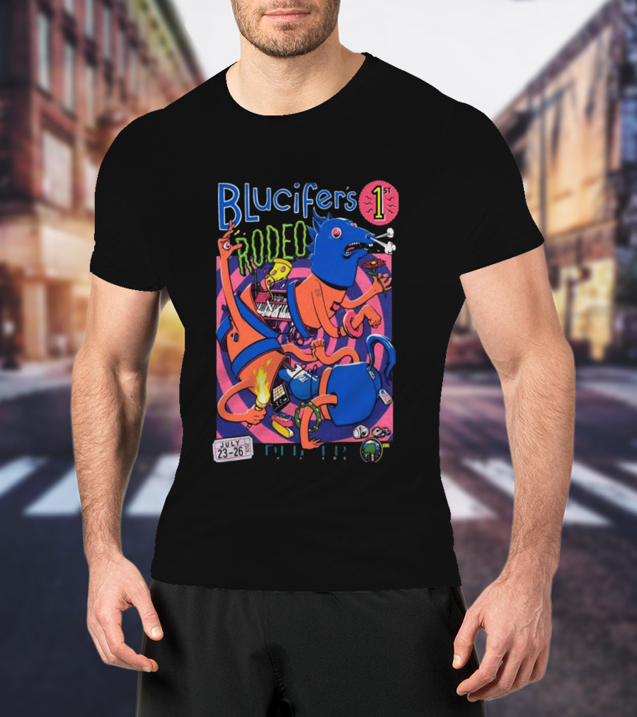Blucifer's First Rodeo Denver CO July 23 26 2026 Colorful Cartoon T-Shirt