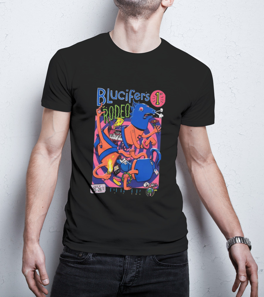 Blucifer's First Rodeo Denver CO July 23 26 2026 Colorful Cartoon T-Shirt