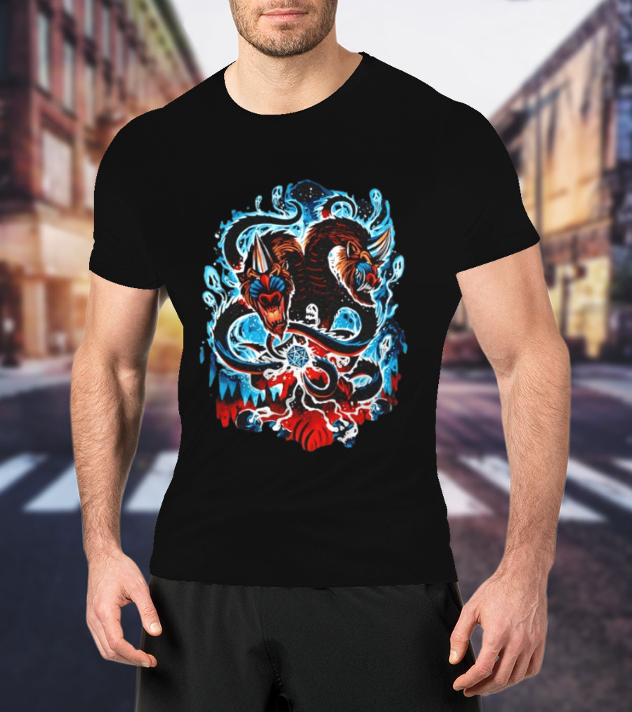 Demogorgon Dungeons And Dragons Two Heads Souls Blue Flames 20 T-Shirt