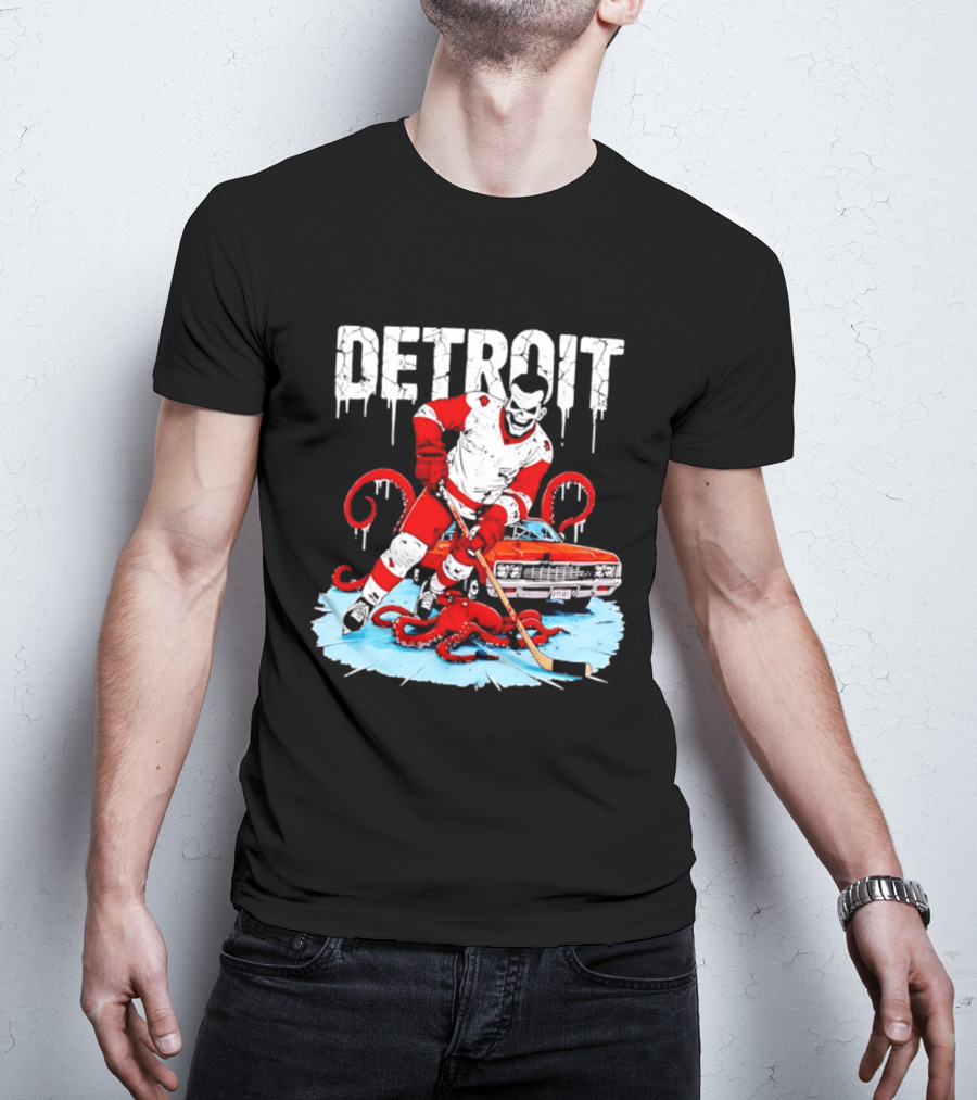 Detroit Hockey Skeleton Octopus Muscle Car T-Shirt