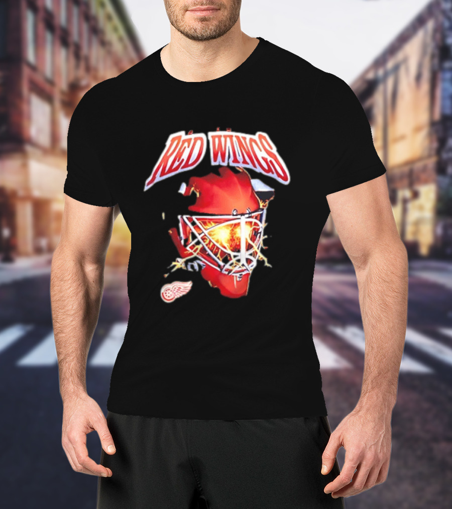 Detroit Red Wings Goalie Mask Red Lightning Burst T-Shirt