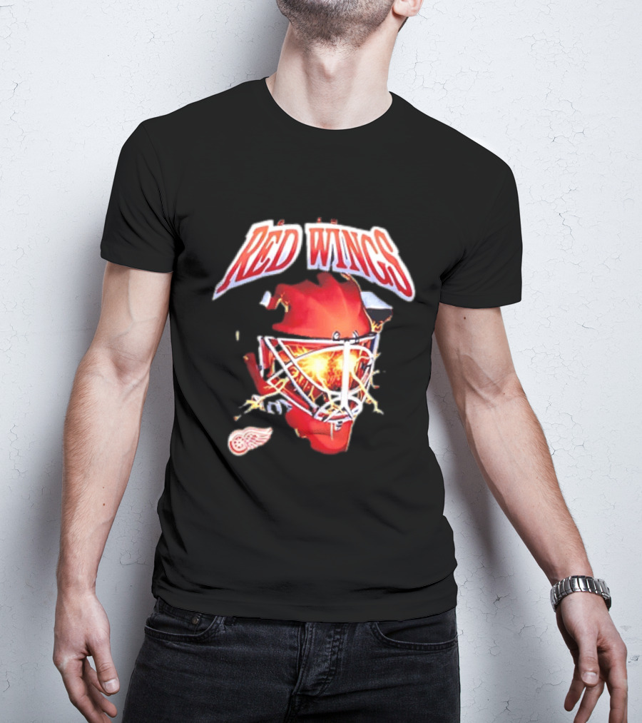 Detroit Red Wings Goalie Mask Red Lightning Burst T-Shirt