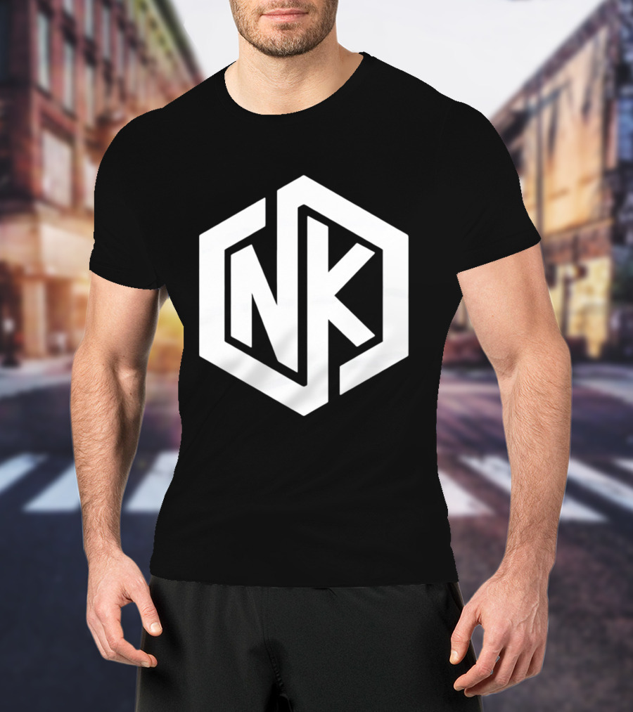 NK Minimalist Hexagon Symbol White Marble Effect T-Shirt