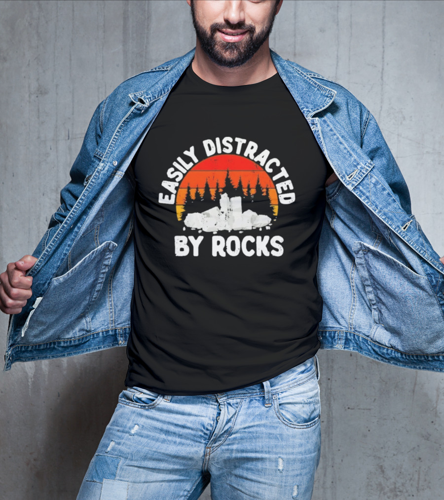 Easily Distracted By Rocks Geologists Forest Sunset T-Shirt