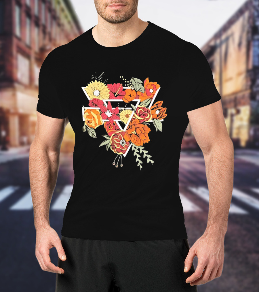 Floral Geometric Triangle Botanical Flowers Garden Blossom T-Shirt