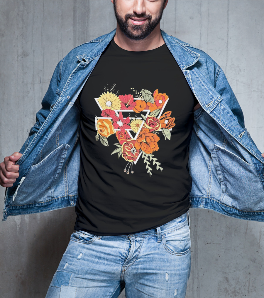 Floral Geometric Triangle Botanical Flowers Garden Blossom T-Shirt