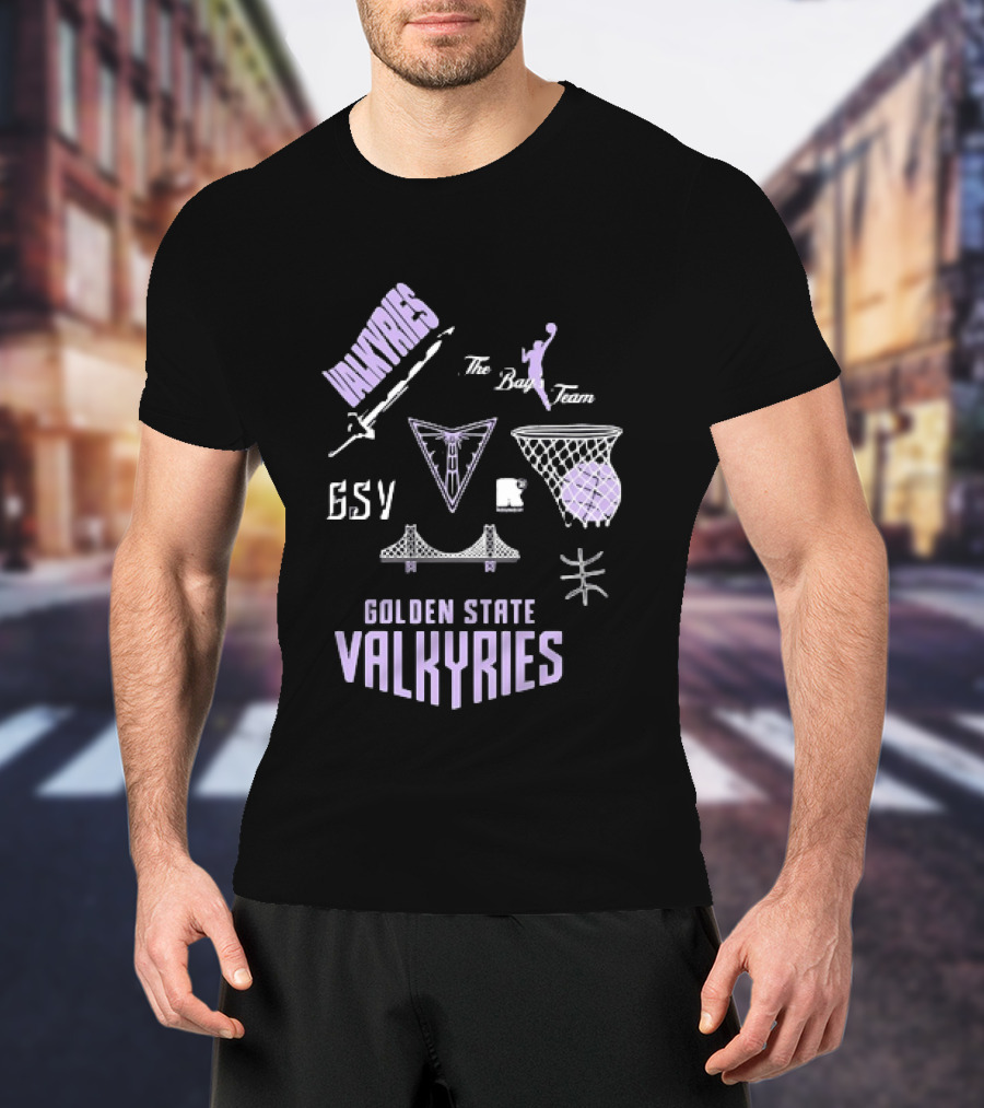 Golden State Valkyries The Bay's Team Basketball Collage GSV Bridge Sword T-Shirt