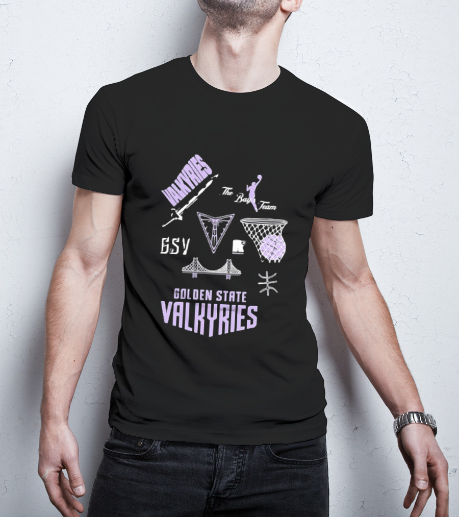 Golden State Valkyries The Bay's Team Basketball Collage GSV Bridge Sword T-Shirt