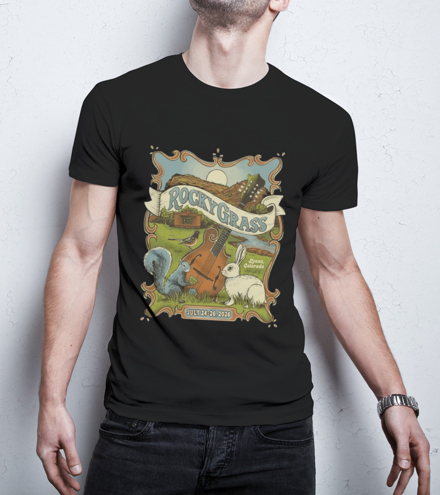 RockyGrass Festival July 24 26 2026 Planet Bluegrass Ranch Lyons Colorado Wildlife And Banjo Scenery T-Shirt