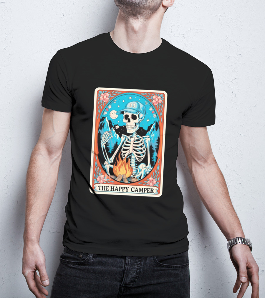 The Happy Camper Skeleton 33 Marshmallow Campfire Scene T-Shirt