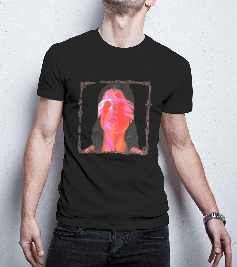 Machin3gir1 Psychowarrior Blindfolded Portrait With Pink Neon Glow T-Shirt