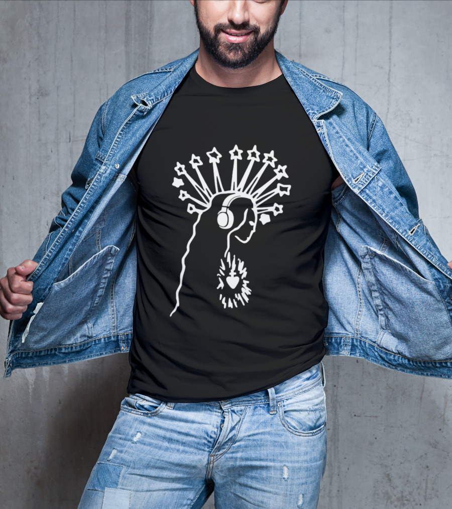 Virgin Mary Sacred Heart Headphones And Star Halo T-Shirt