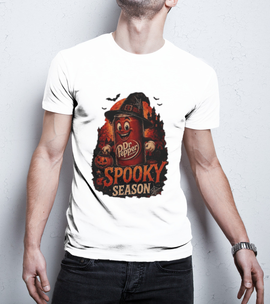 Dr Pepper Halloween Witch Can Spooky Season With Jack O' Lantern And Bats T-Shirt