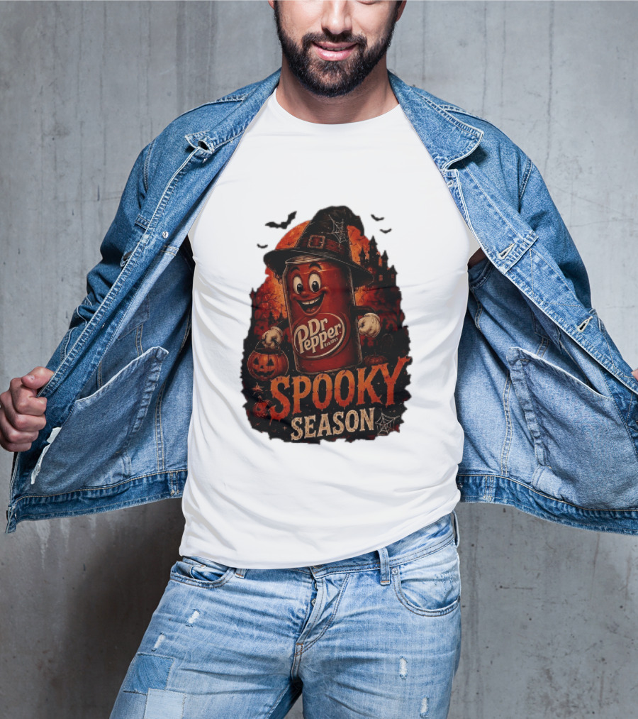 Dr Pepper Halloween Witch Can Spooky Season With Jack O' Lantern And Bats T-Shirt