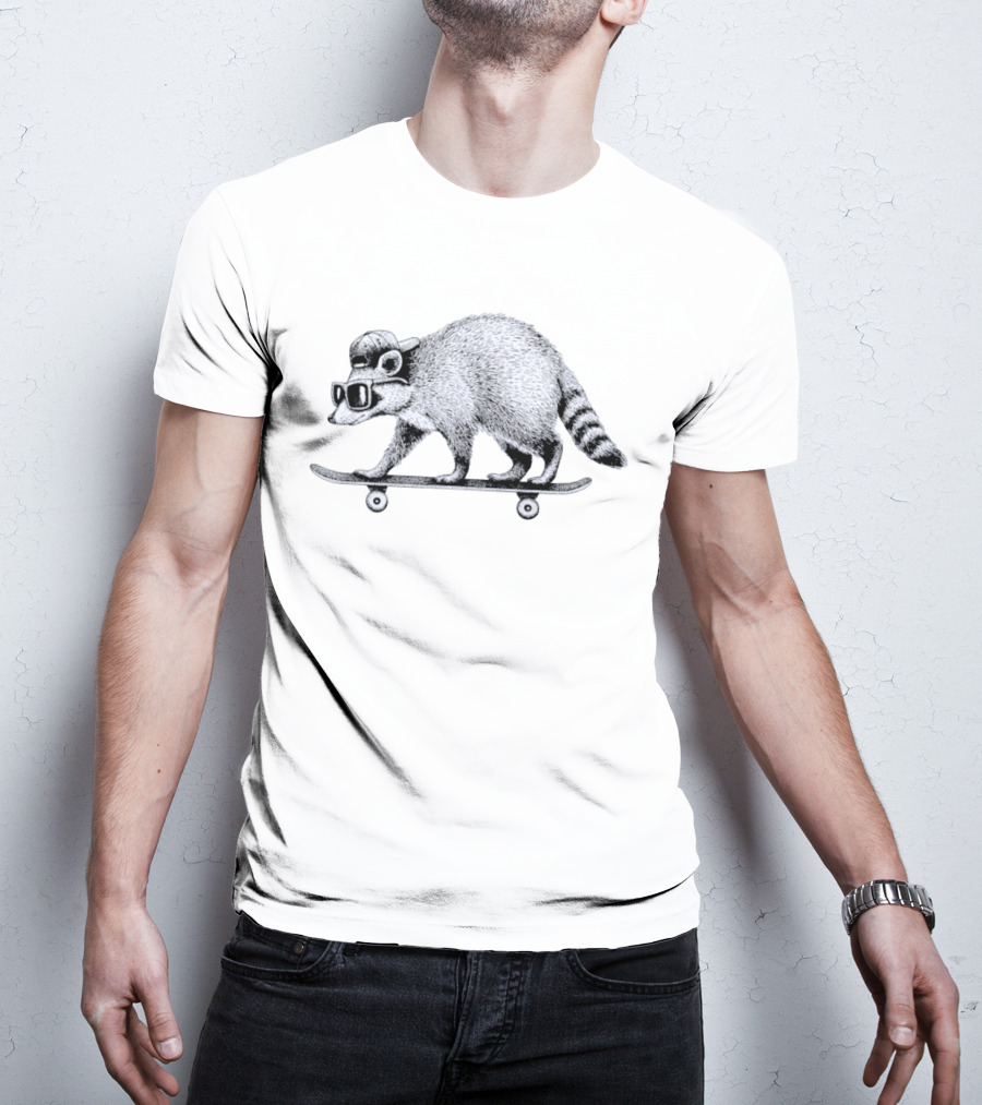 Jimothy Raccoon Skateboarding With Sunglasses And Baseball Cap T-Shirt