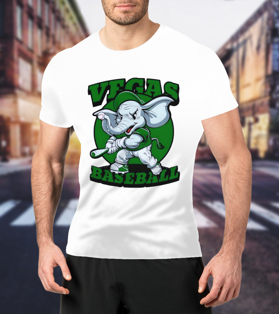 Vegas Baseball Elephant Batting Green T-Shirt