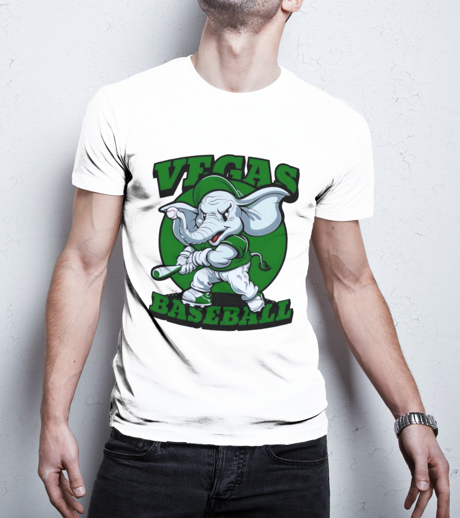 Vegas Baseball Elephant Batting Green T-Shirt
