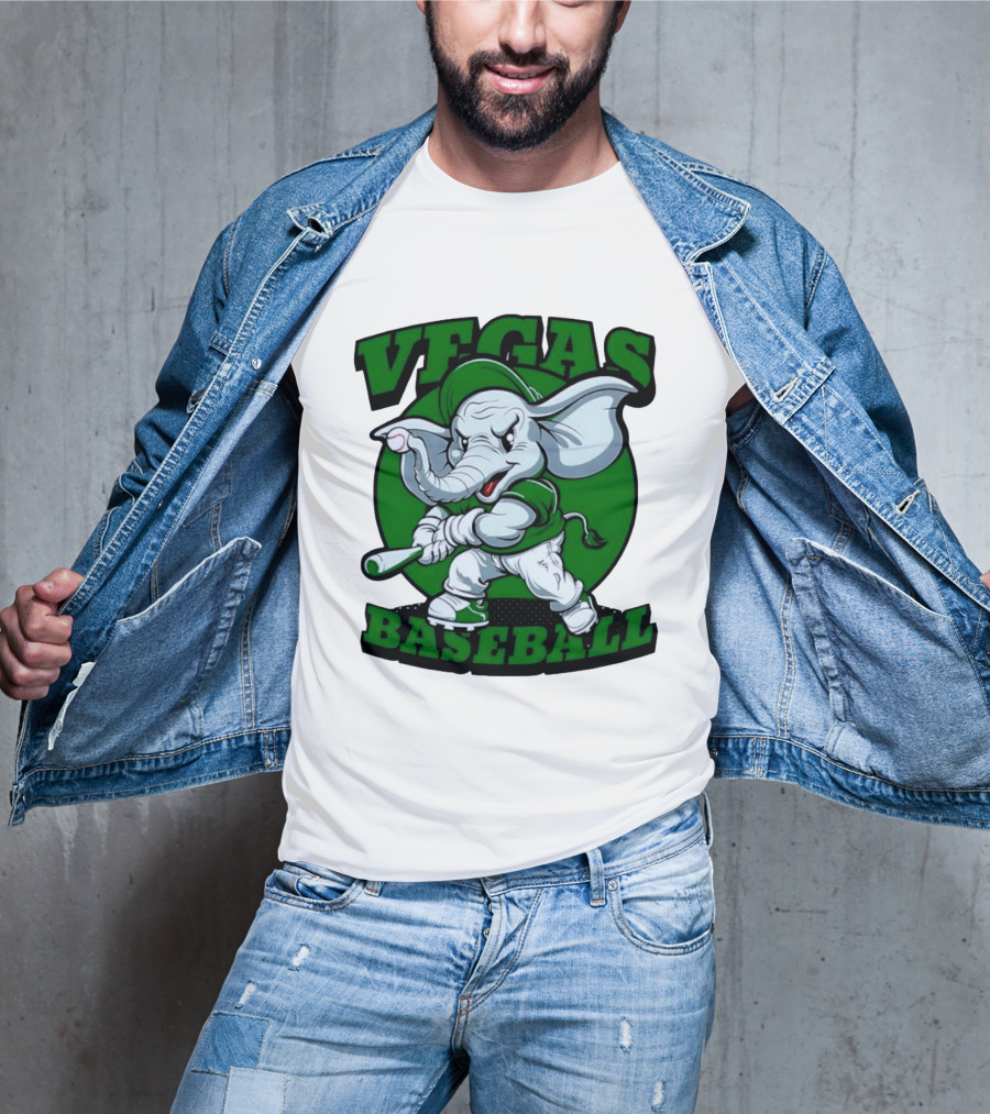 Vegas Baseball Elephant Batting Green T-Shirt
