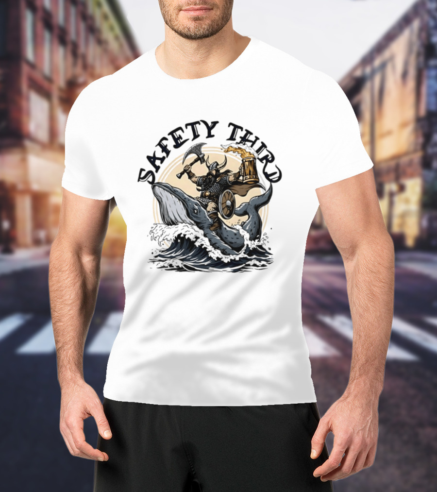 Viking Riding Whale With Beer Horn Safety Third T-Shirt
