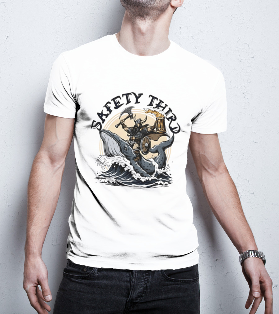Viking Riding Whale With Beer Horn Safety Third T-Shirt