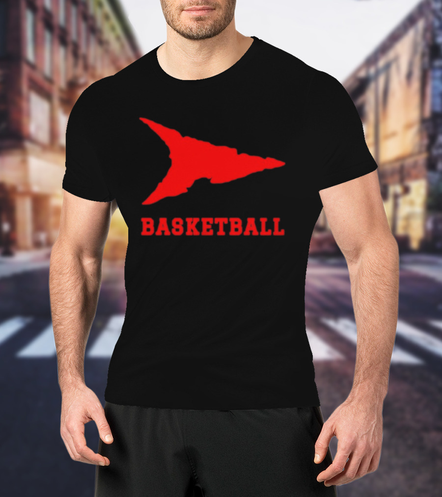 Basketball Red Arrowhead Flame Shape Lettering T-Shirt