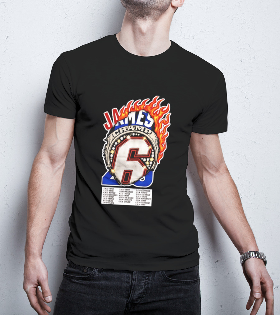 LeBron James Champ 6 Milestone Dates Cleveland Miami Los Angeles 2012 2013 2016 2020 T-Shirt