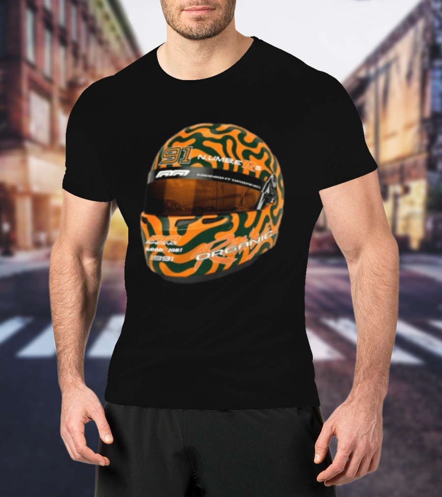 Midnight Organic Store Formula Helmet 91 Number 1991 RPM Orange Green T-Shirt