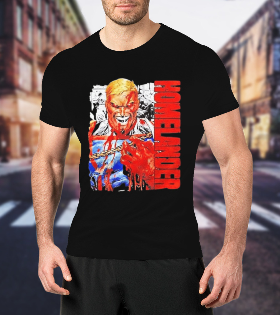 Homelander The Boys Superhero Cartoon Blood Splattered Image T-Shirt