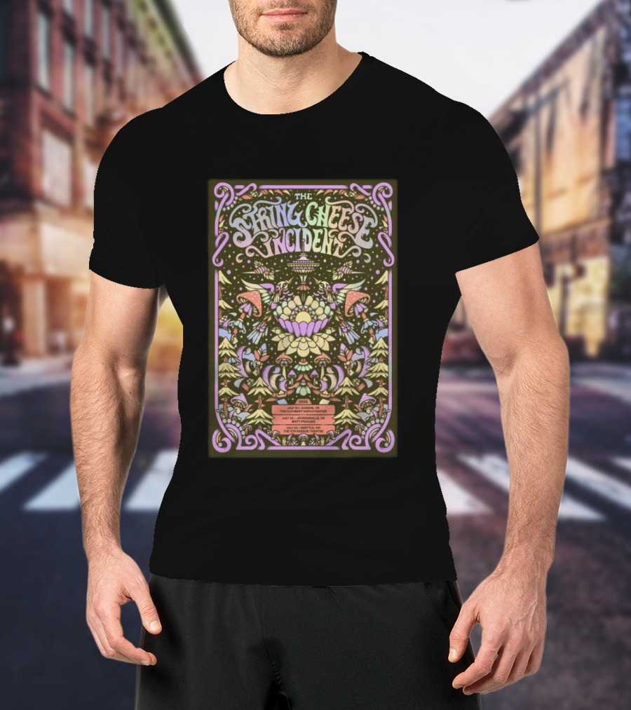 The String Cheese Incident July 24 2026 Eugene OR Psychedelic Concert With Floral And Mushroom T-Shirt